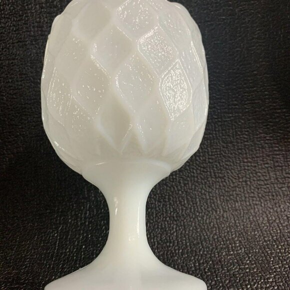 Vintage White Milk Glass Goblet Compote Pedestal Quilted Large 6.5" Tall - Picture 5 of 12